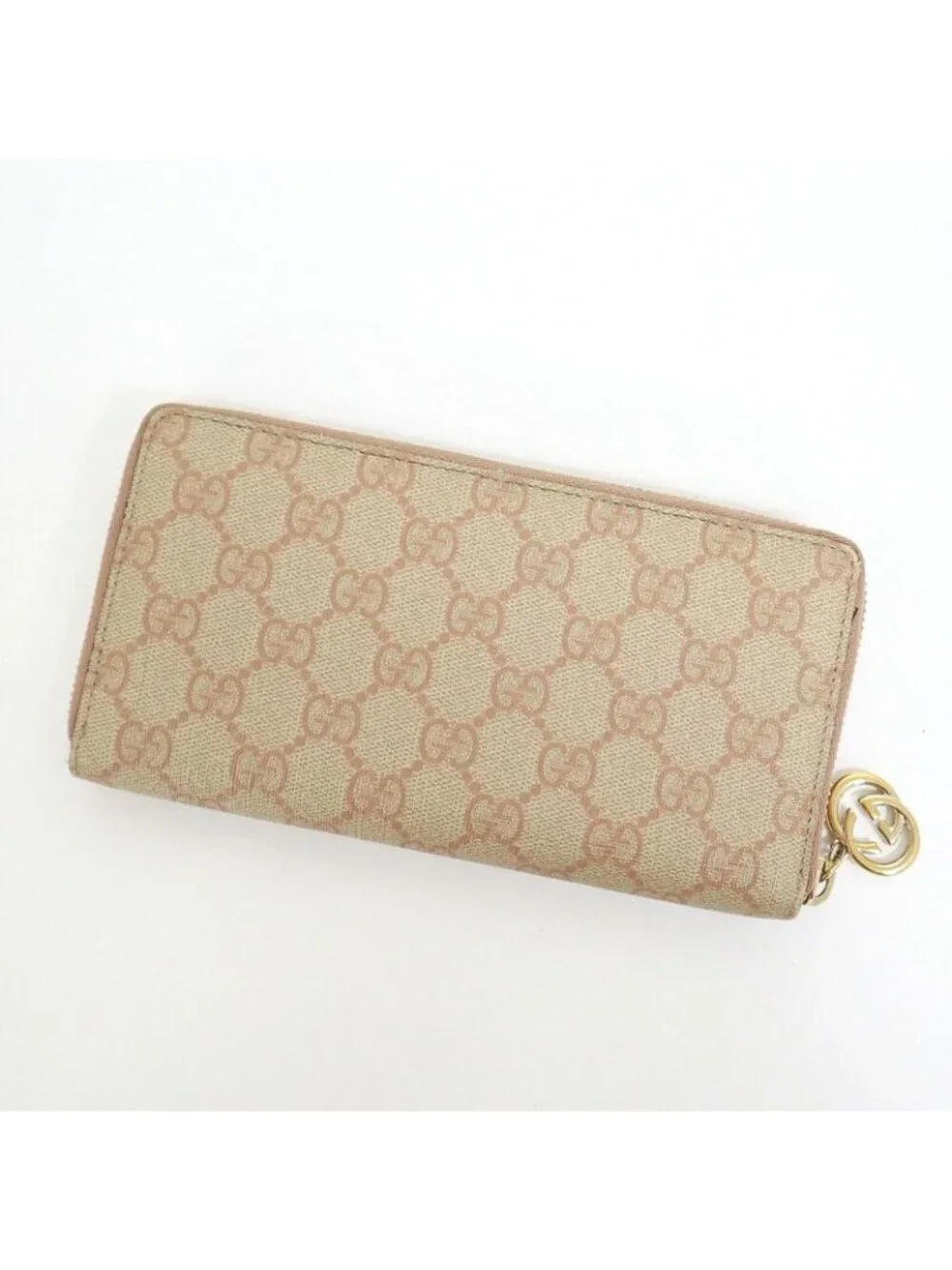 Gucci Zip Around Wallet GG Supreme Canvas Beige Pink - Picture 2 of 7